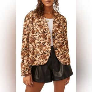 Free People Floral Print Lined Boxy Blazer In Sand Size L
